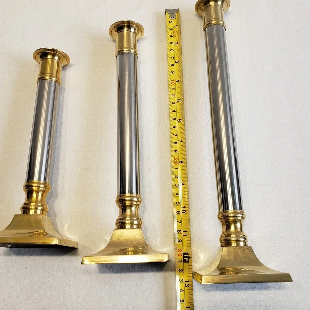 Candlestick Holders Brass Silver Mixed Metal Graduated Set of 3 Vintage